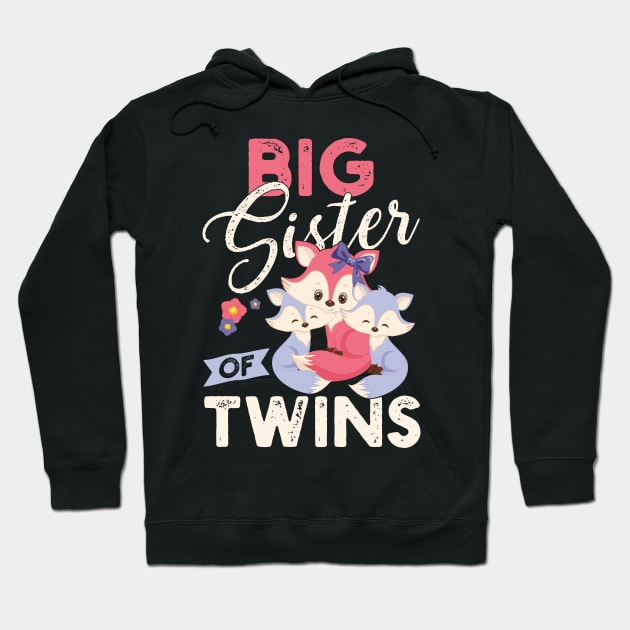 Big Sister of Twins Cute Baby Foxes Twin Sisters or Brothers Pregnancy Announcement Hoodie by CheesyB